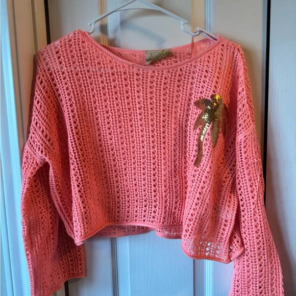 Pink Knit Sweater with Sequin Detail - Picture 1 of 2